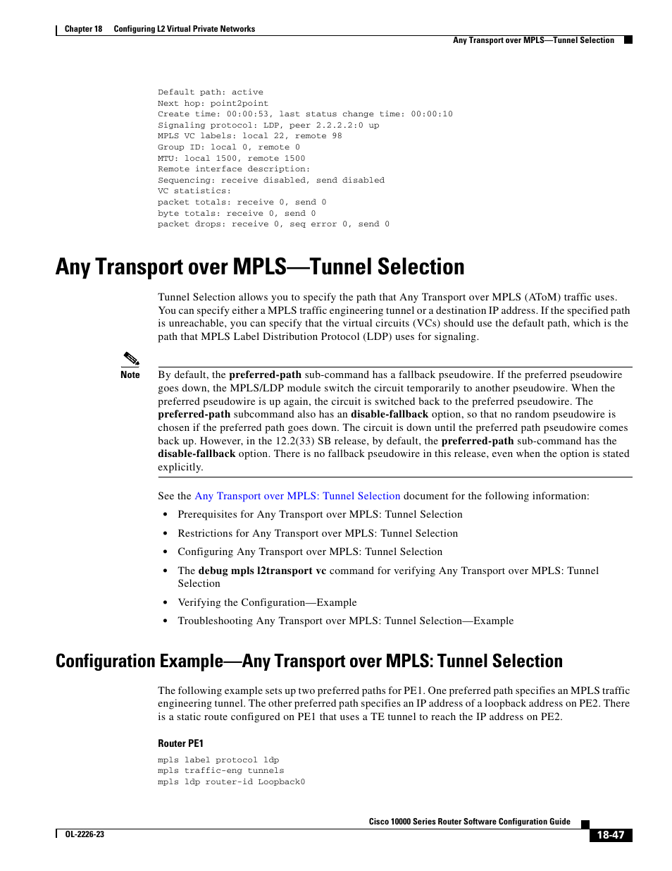 Any transport over mpls-tunnel selection, Any transport over mpls—tunnel selection | Cisco 10000 User Manual | Page 415 / 556