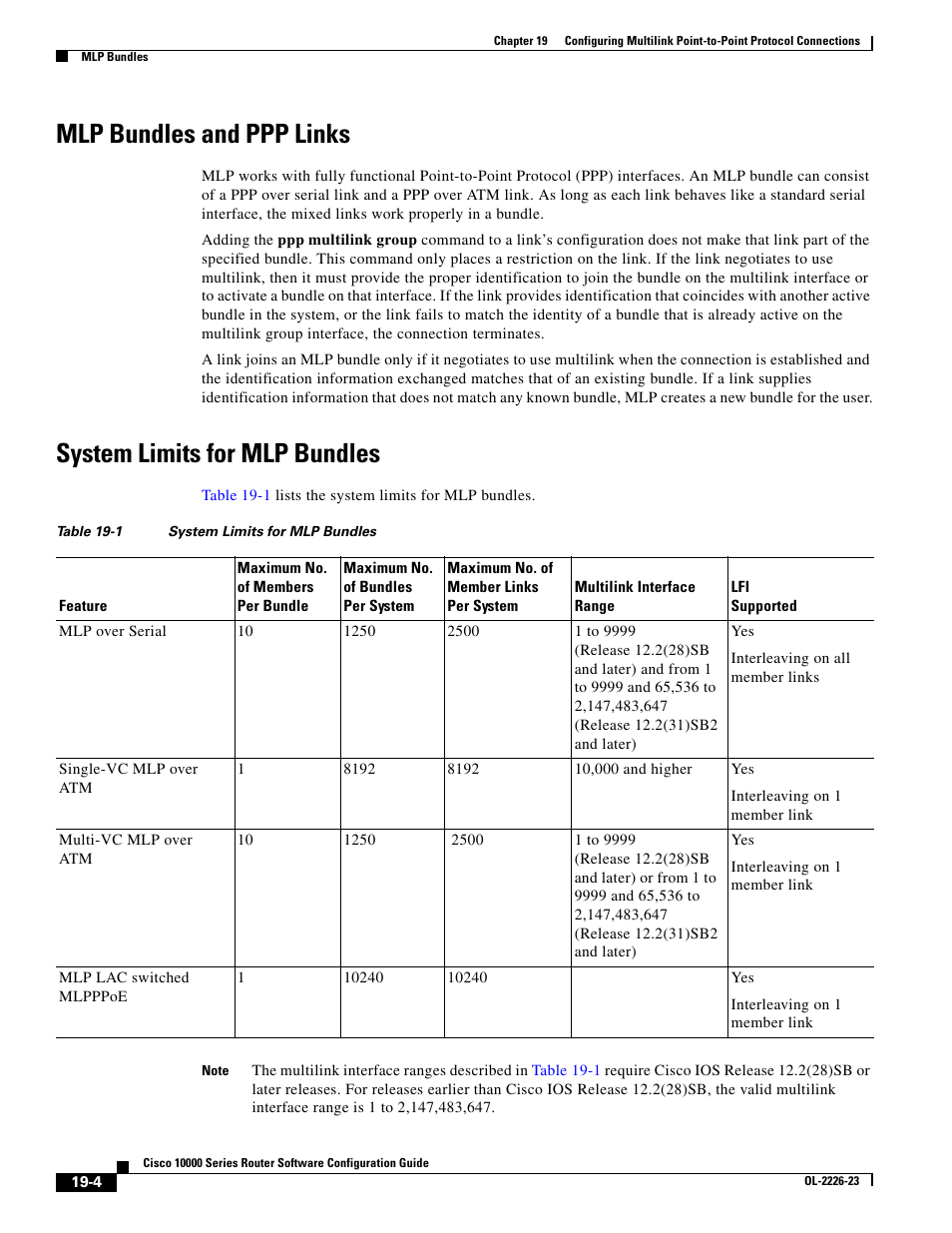 Mlp bundles and ppp links, System limits for mlp bundles | Cisco 10000 User Manual | Page 422 / 556