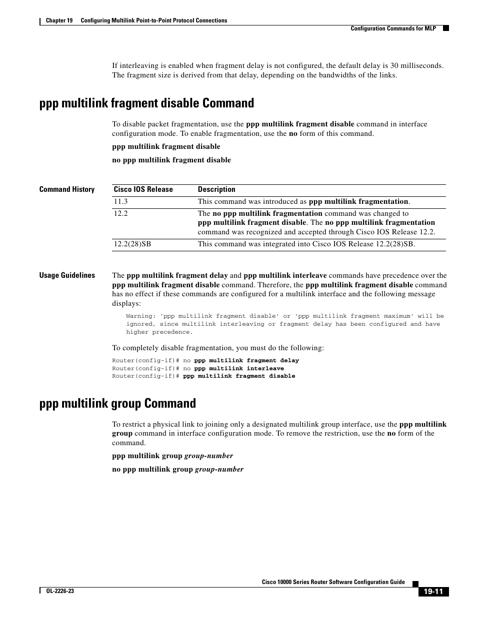 Ppp multilink fragment disable command, Ppp multilink group command | Cisco 10000 User Manual | Page 429 / 556