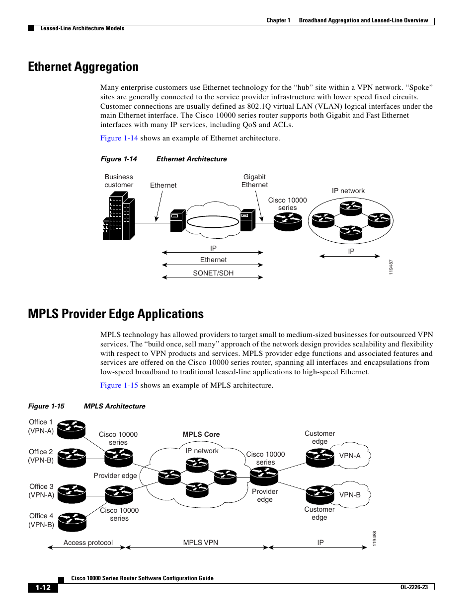 Ethernet aggregation, Mpls provider edge applications | Cisco 10000 User Manual | Page 44 / 556