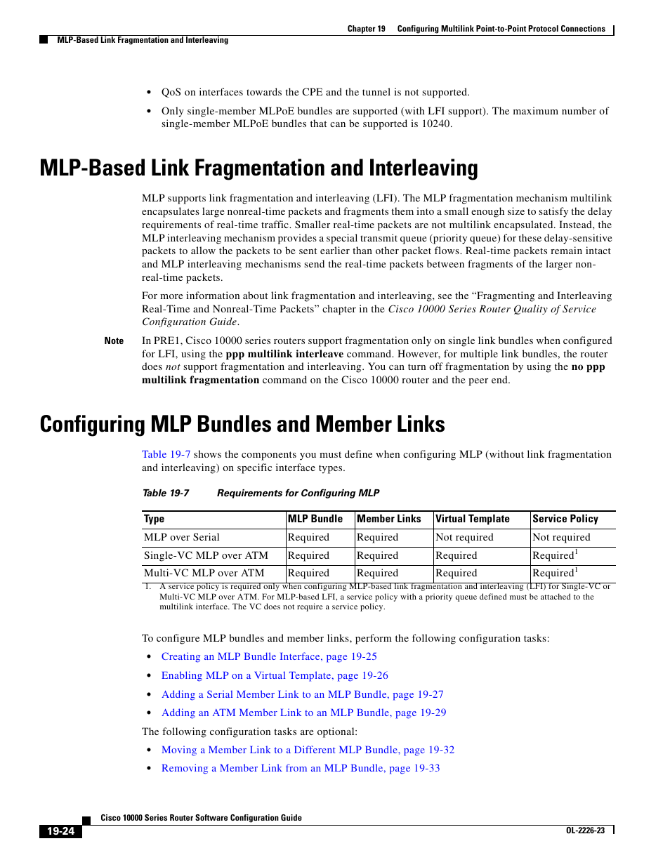 Mlp-based link fragmentation and interleaving, Configuring mlp bundles and member links | Cisco 10000 User Manual | Page 442 / 556