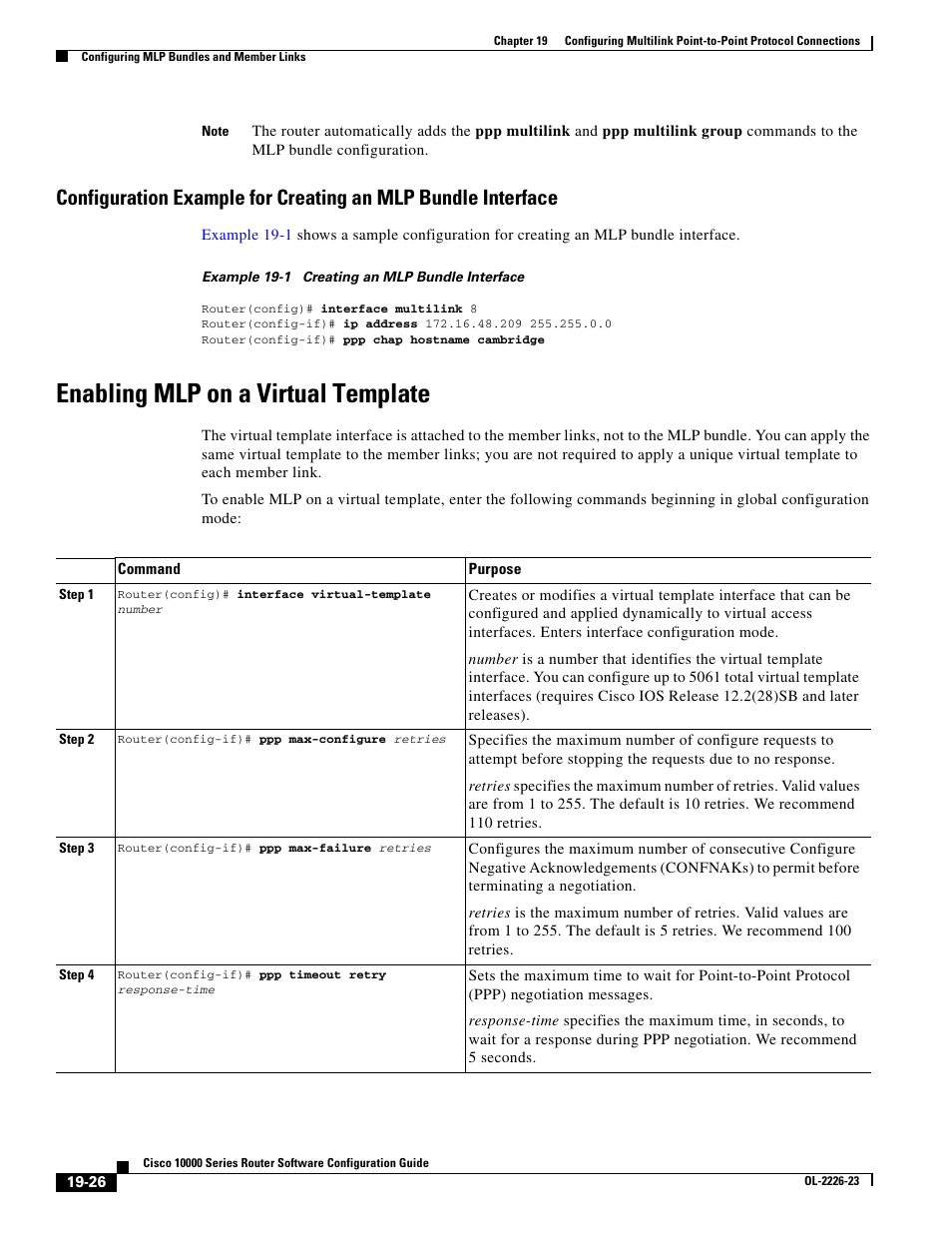 Enabling mlp on a virtual template | Cisco 10000 User Manual | Page 444 / 556