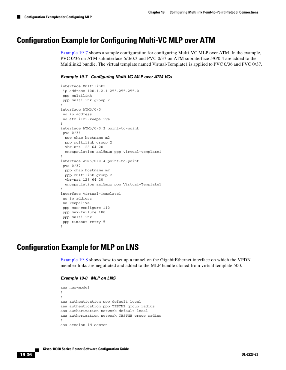 Configuration example for mlp on lns, See the, Configuration example for mlp on | Cisco 10000 User Manual | Page 454 / 556