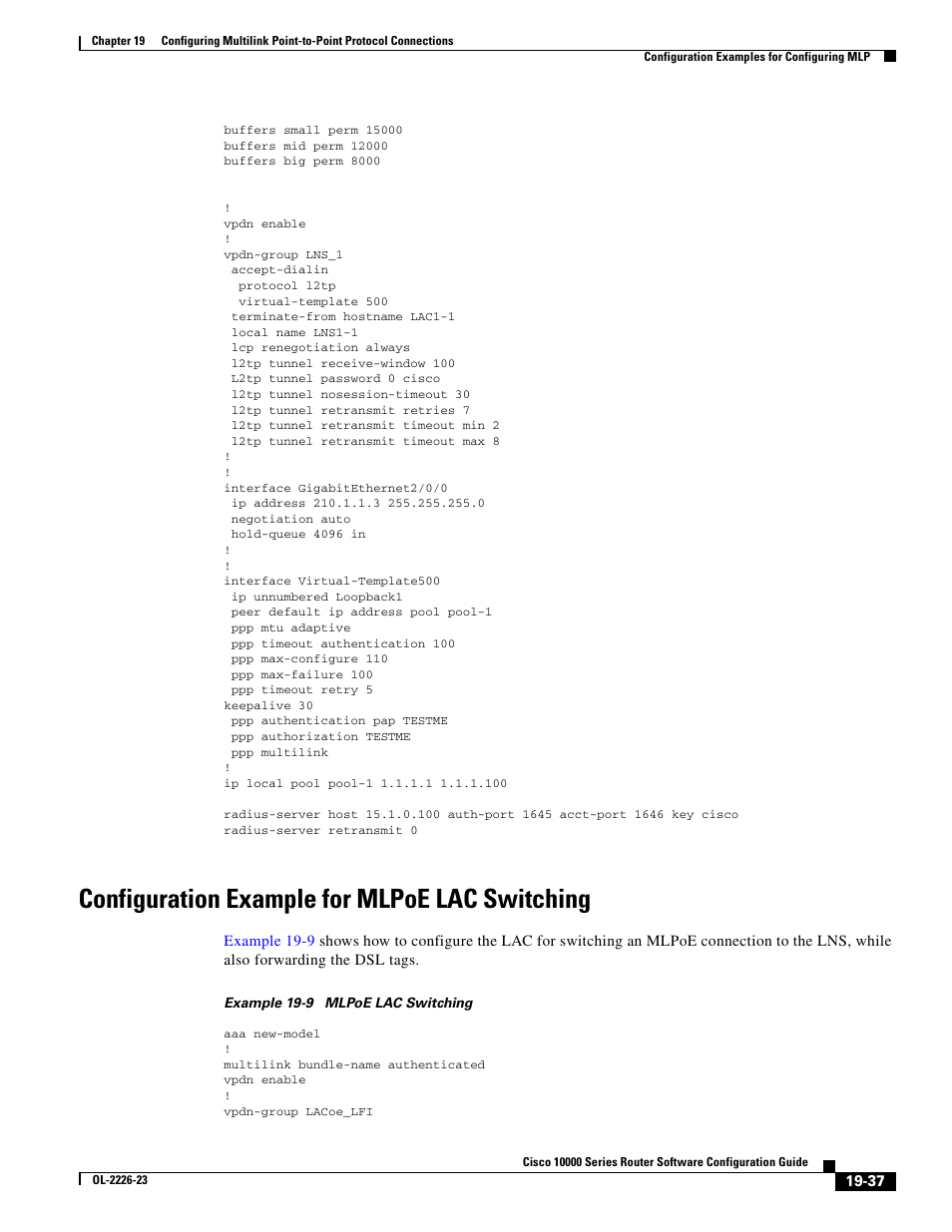 Configuration example for mlpoe lac switching | Cisco 10000 User Manual | Page 455 / 556