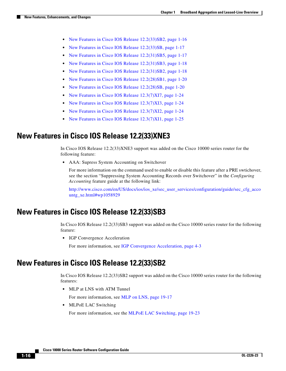 New features in cisco ios release 12.2(33)xne3, New features in cisco ios release 12.2(33)sb3, New features in cisco ios release 12.2(33)sb2 | Cisco 10000 User Manual | Page 48 / 556