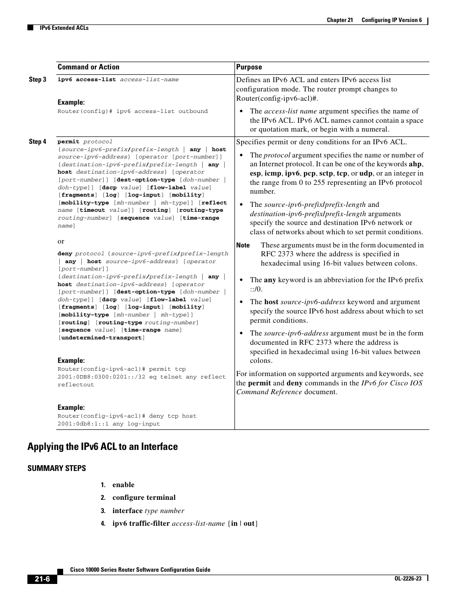 Applying the ipv6 acl to an interface | Cisco 10000 User Manual | Page 482 / 556