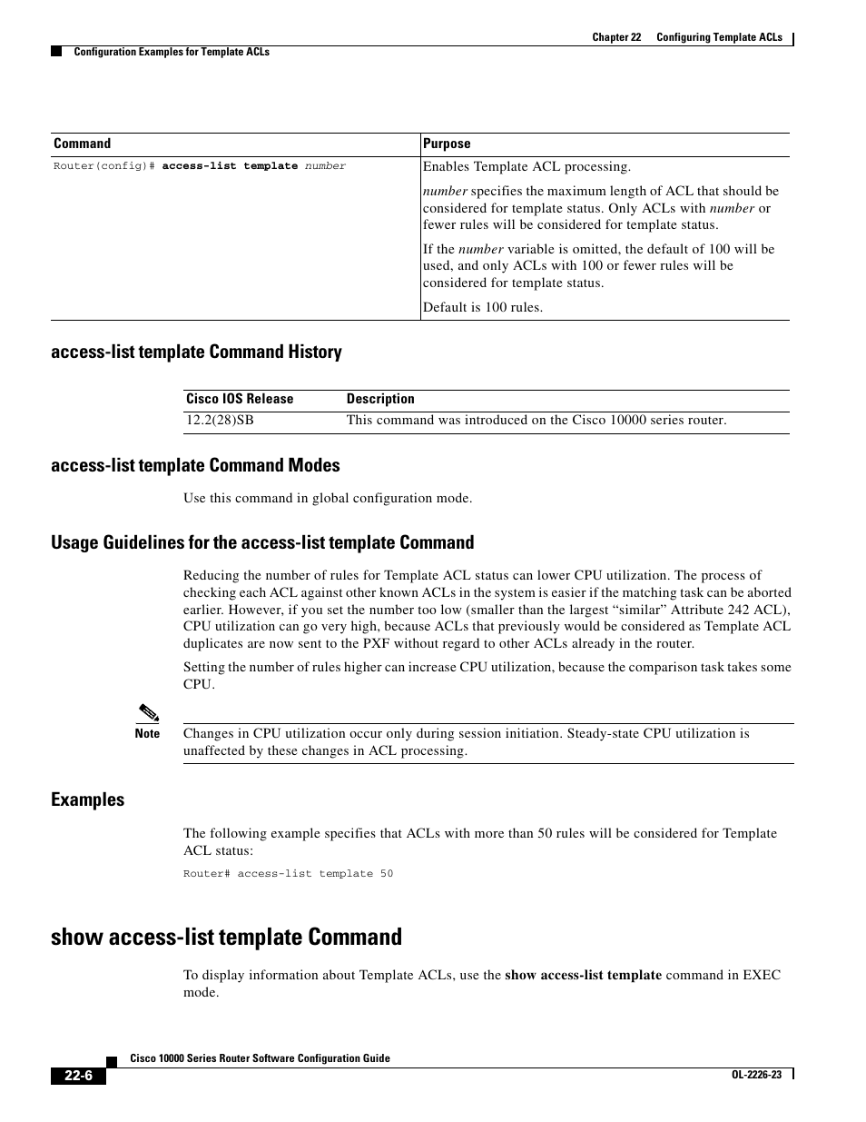 Access-list template command history, Access-list template command modes, Examples | Show access-list template command | Cisco 10000 User Manual | Page 490 / 556