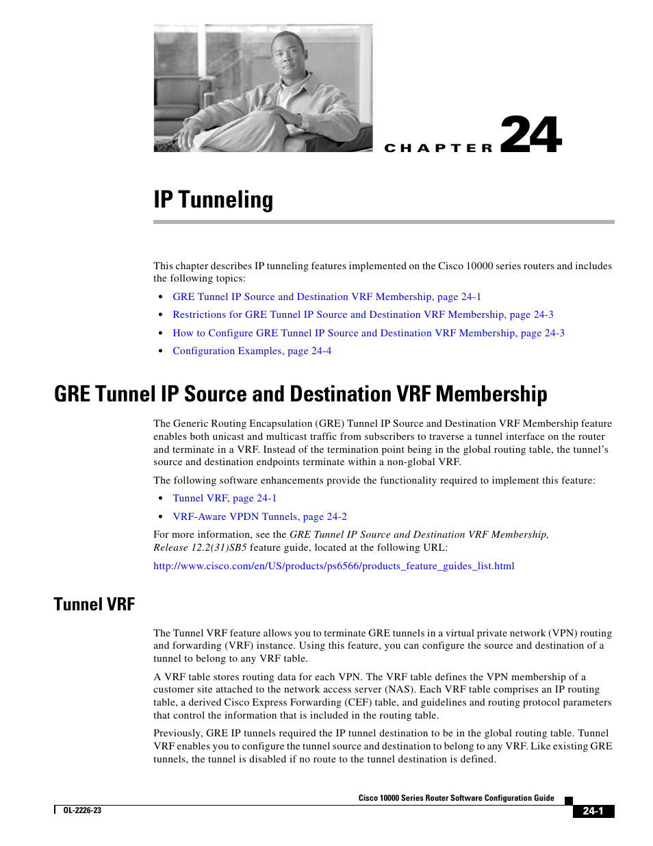 Ip tunneling, Tunnel vrf, C h a p t e r | Chapter 24, “ip, Tunneling | Cisco 10000 User Manual | Page 499 / 556