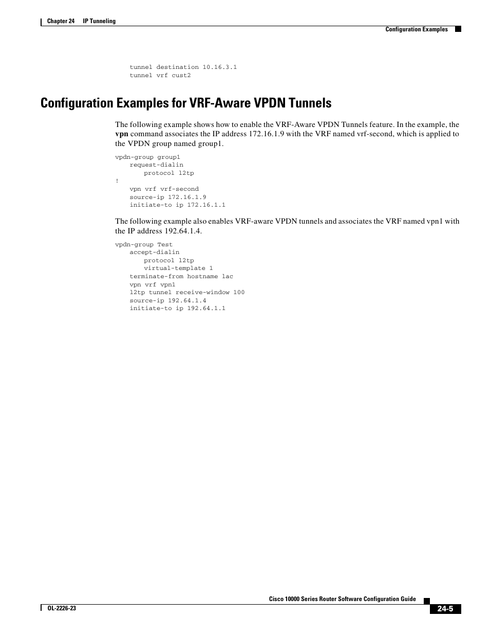 Configuration examples for vrf-aware vpdn tunnels | Cisco 10000 User Manual | Page 503 / 556