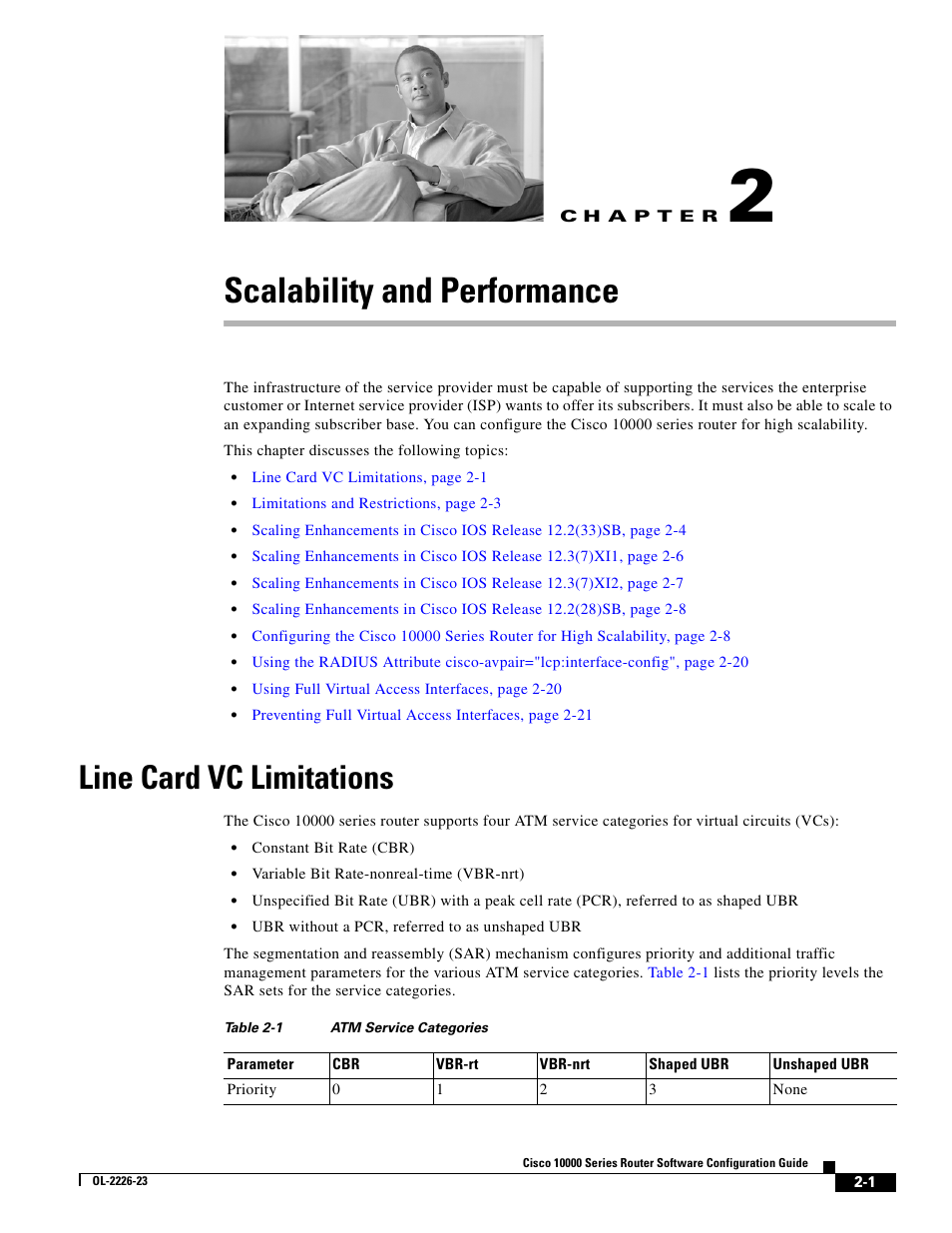 Scalability and performance, Line card vc limitations, C h a p t e r | Chapter 2, “scalability and, Performance | Cisco 10000 User Manual | Page 61 / 556