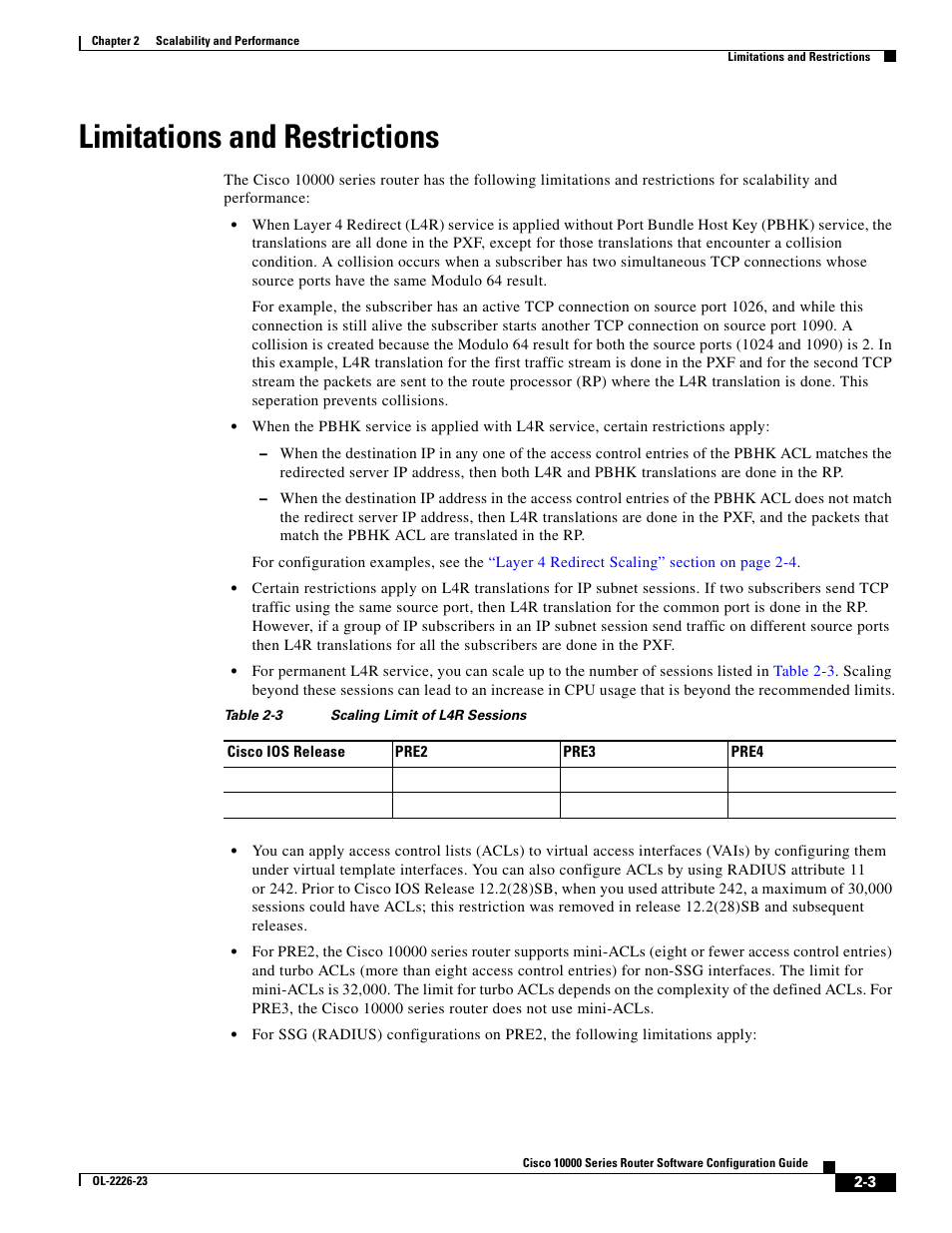 Limitations and restrictions | Cisco 10000 User Manual | Page 63 / 556