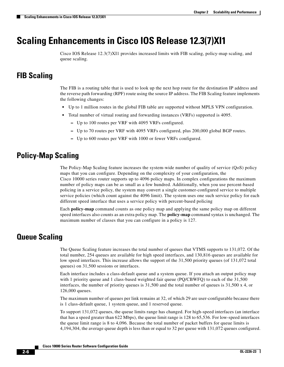 Fib scaling, Policy-map scaling, Queue scaling | Cisco 10000 User Manual | Page 66 / 556