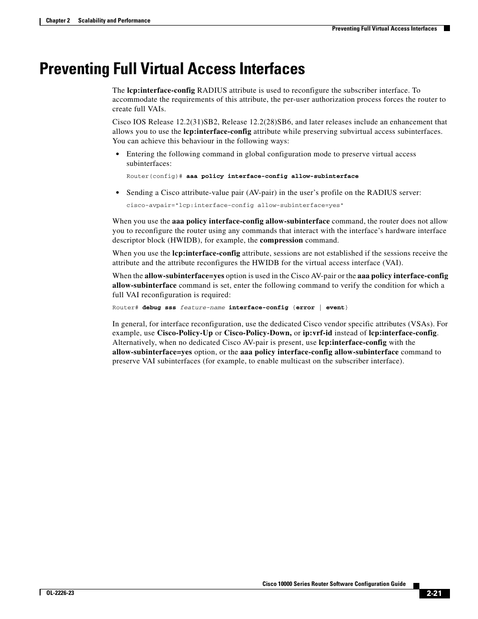 Preventing full virtual access interfaces | Cisco 10000 User Manual | Page 81 / 556