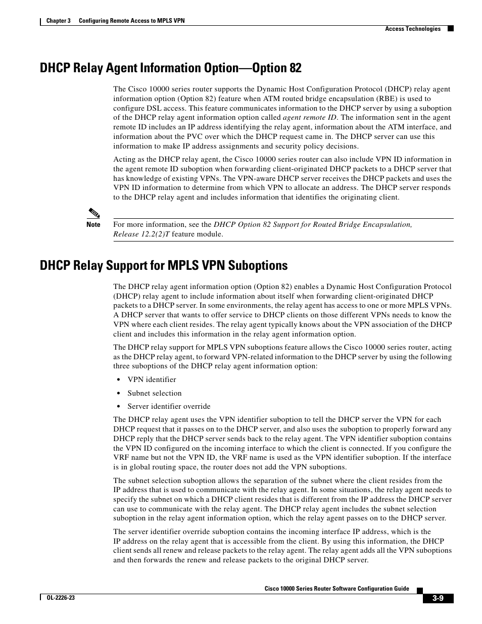 Dhcp relay agent information option-option 82, Dhcp relay support for mpls vpn suboptions, Dhcp relay agent information option—option 82 | Cisco 10000 User Manual | Page 91 / 556