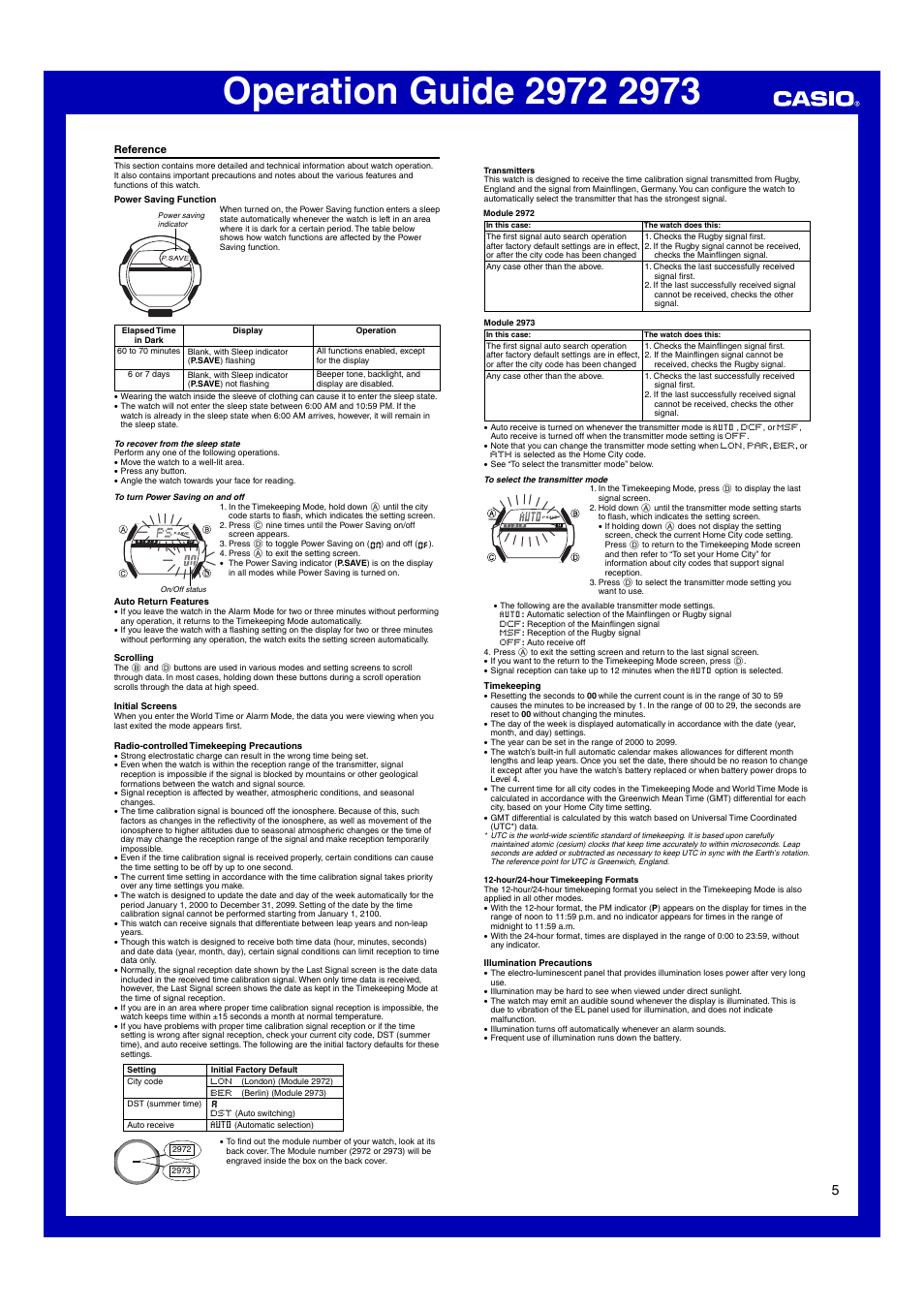 Reference | G-Shock GW-600DJ-1 User Manual | Page 5 / 6