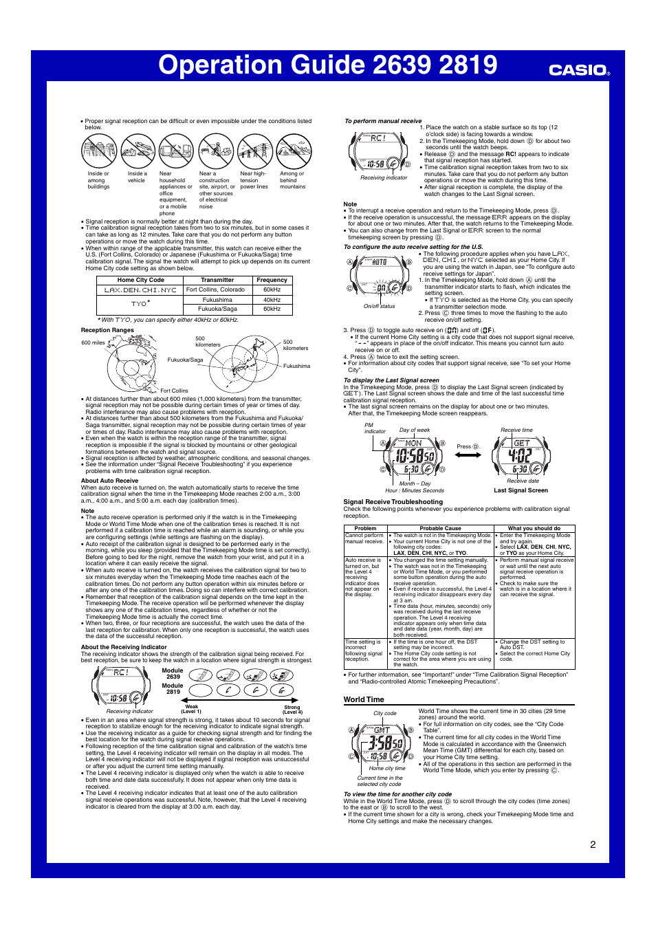 World time | Casio 2639 User Manual | Page 2 / 6