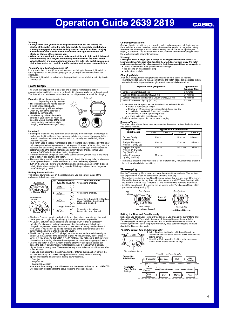 Power supply, Timekeeping | Casio 2639 User Manual | Page 4 / 6
