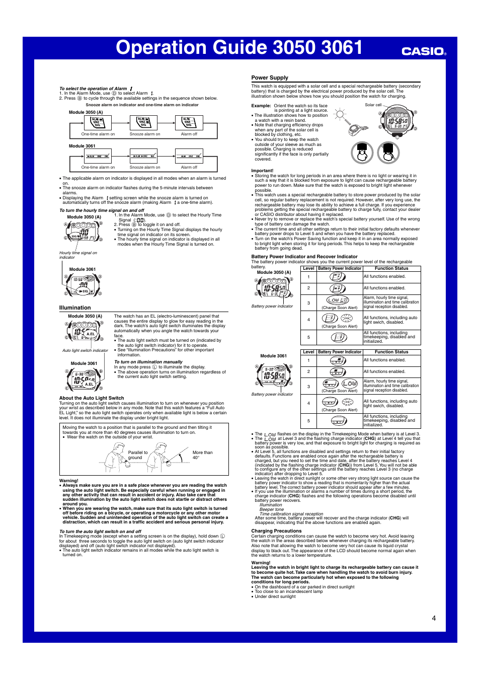 Illumination, Power supply | G-Shock GW-800-1V User Manual | Page 4 / 6