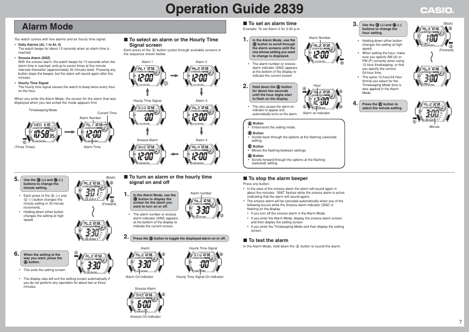 Alarm mode, Operation guide 2839 | G-Shock GW-900BJ-4 User Manual | Page 7 / 9