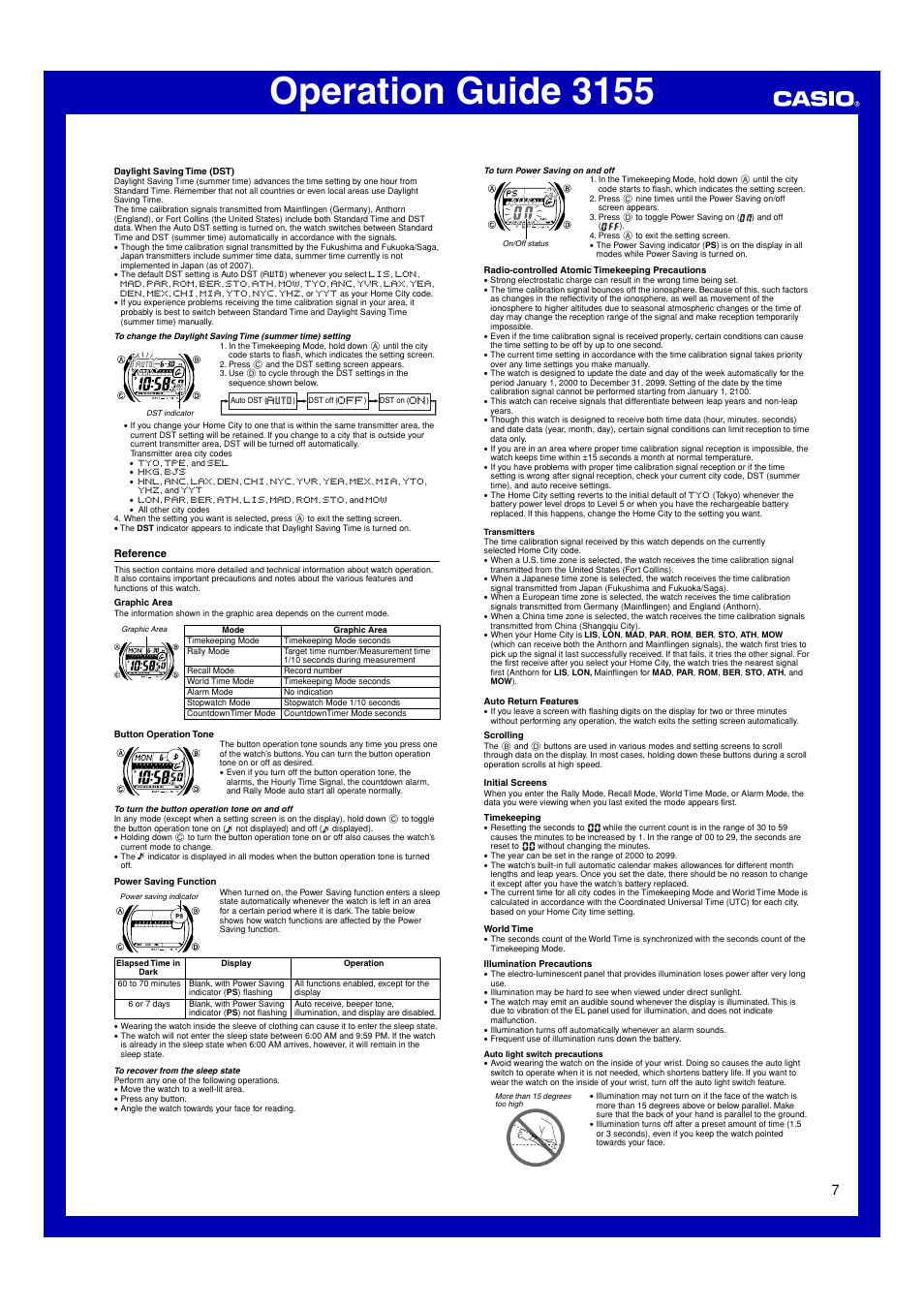 Reference, Operation guide 3155 | G-Shock GW-M850-7 User Manual | Page 7 / 8