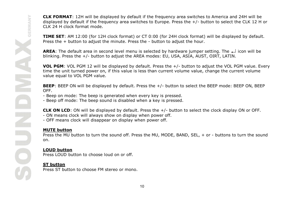 SoundMax SM-CDM1068 User Manual | Page 10 / 38