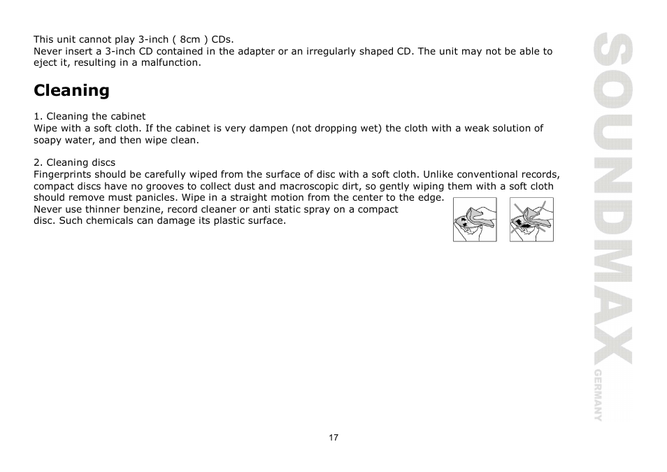 Cleaning | SoundMax SM-CDM1068 User Manual | Page 17 / 38