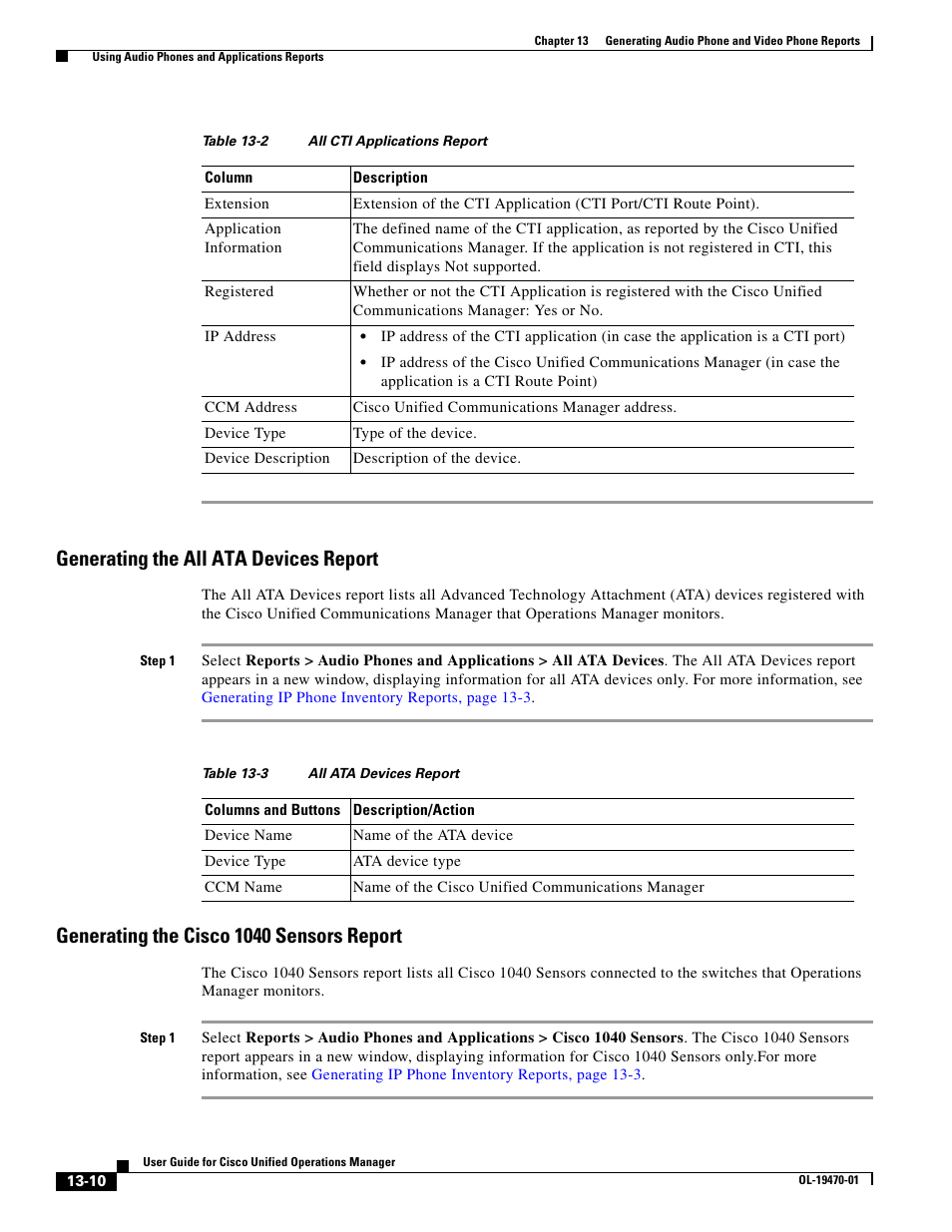 Generating the all ata devices report, Generating the cisco 1040 sensors report | Cisco UNIFIED OPERATIONS MANAGER OL-19470-01 User Manual | Page 10 / 48