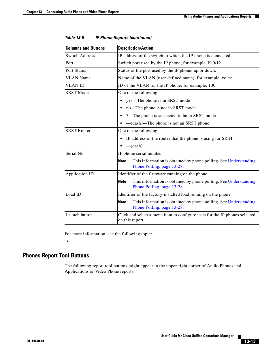 Phones report tool buttons | Cisco UNIFIED OPERATIONS MANAGER OL-19470-01 User Manual | Page 13 / 48