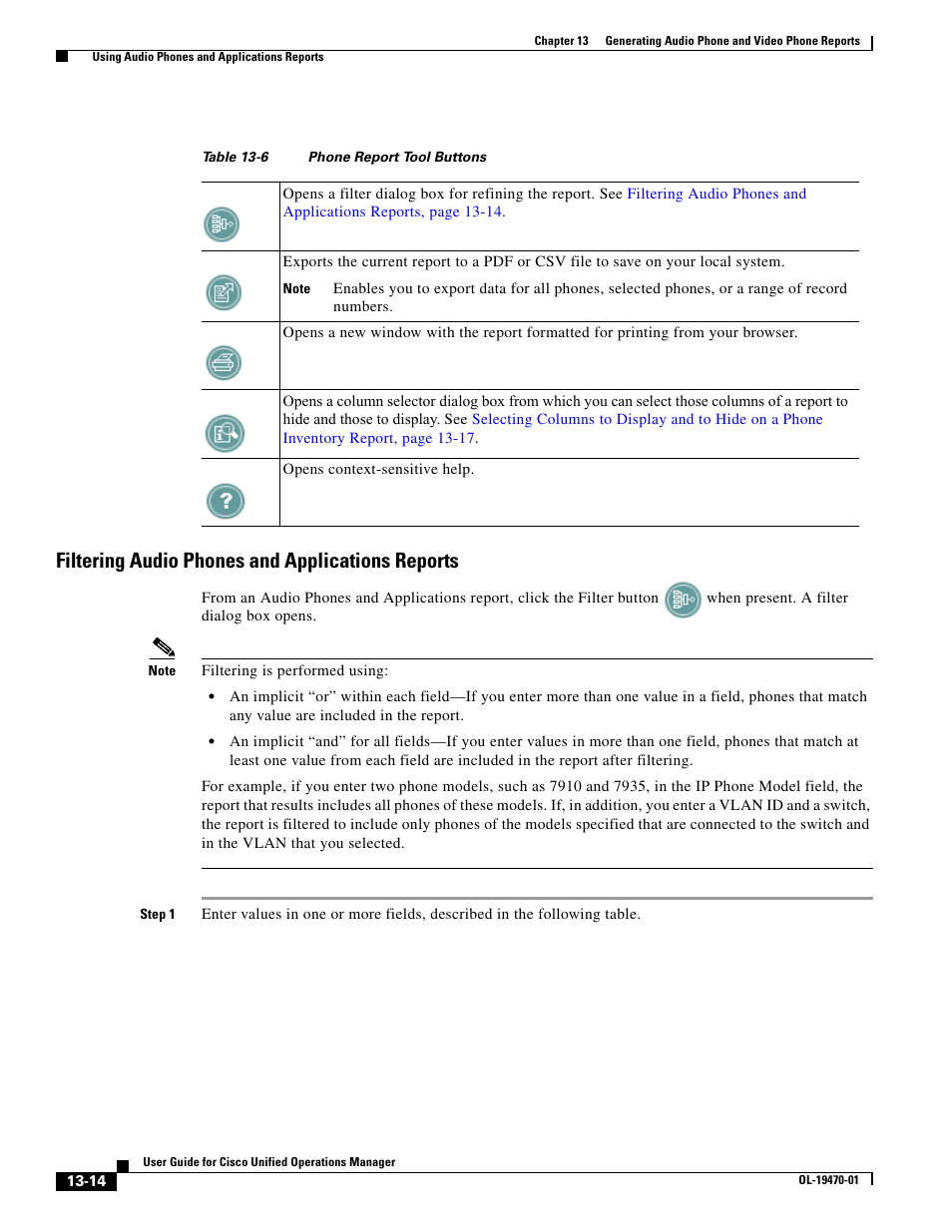 Filtering audio phones and applications reports | Cisco UNIFIED OPERATIONS MANAGER OL-19470-01 User Manual | Page 14 / 48