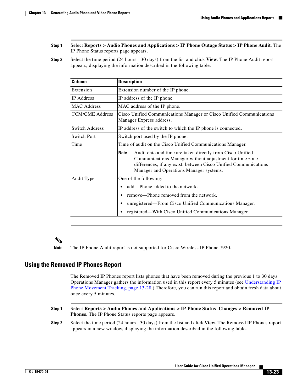 Using the removed ip phones report | Cisco UNIFIED OPERATIONS MANAGER OL-19470-01 User Manual | Page 23 / 48