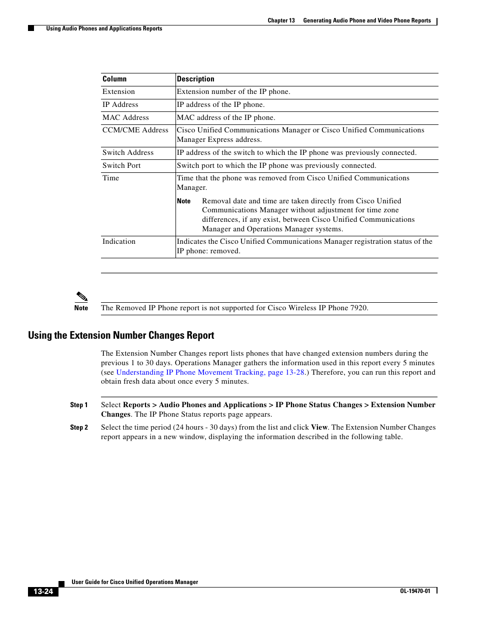 Using the extension number changes report | Cisco UNIFIED OPERATIONS MANAGER OL-19470-01 User Manual | Page 24 / 48