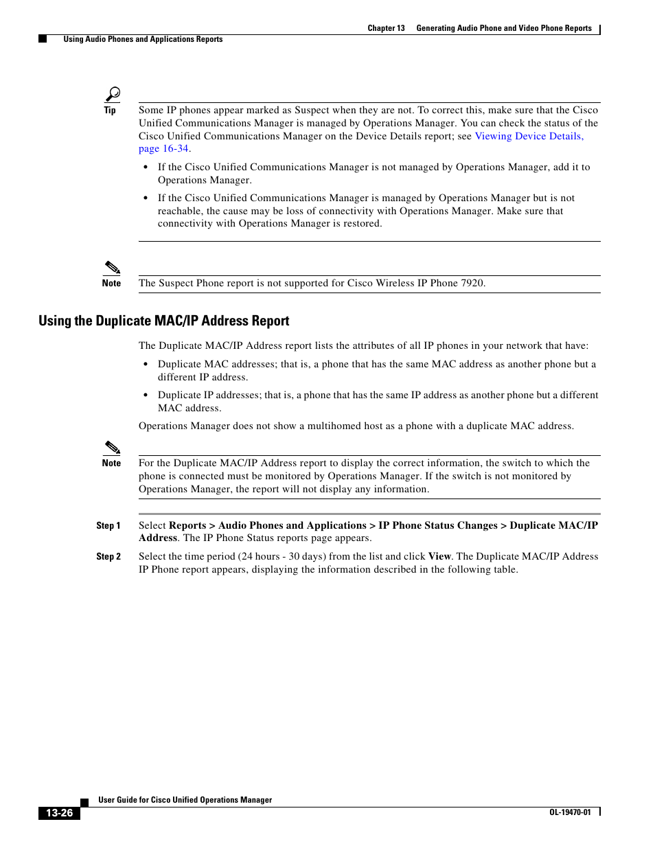 Using the duplicate mac/ip address report | Cisco UNIFIED OPERATIONS MANAGER OL-19470-01 User Manual | Page 26 / 48