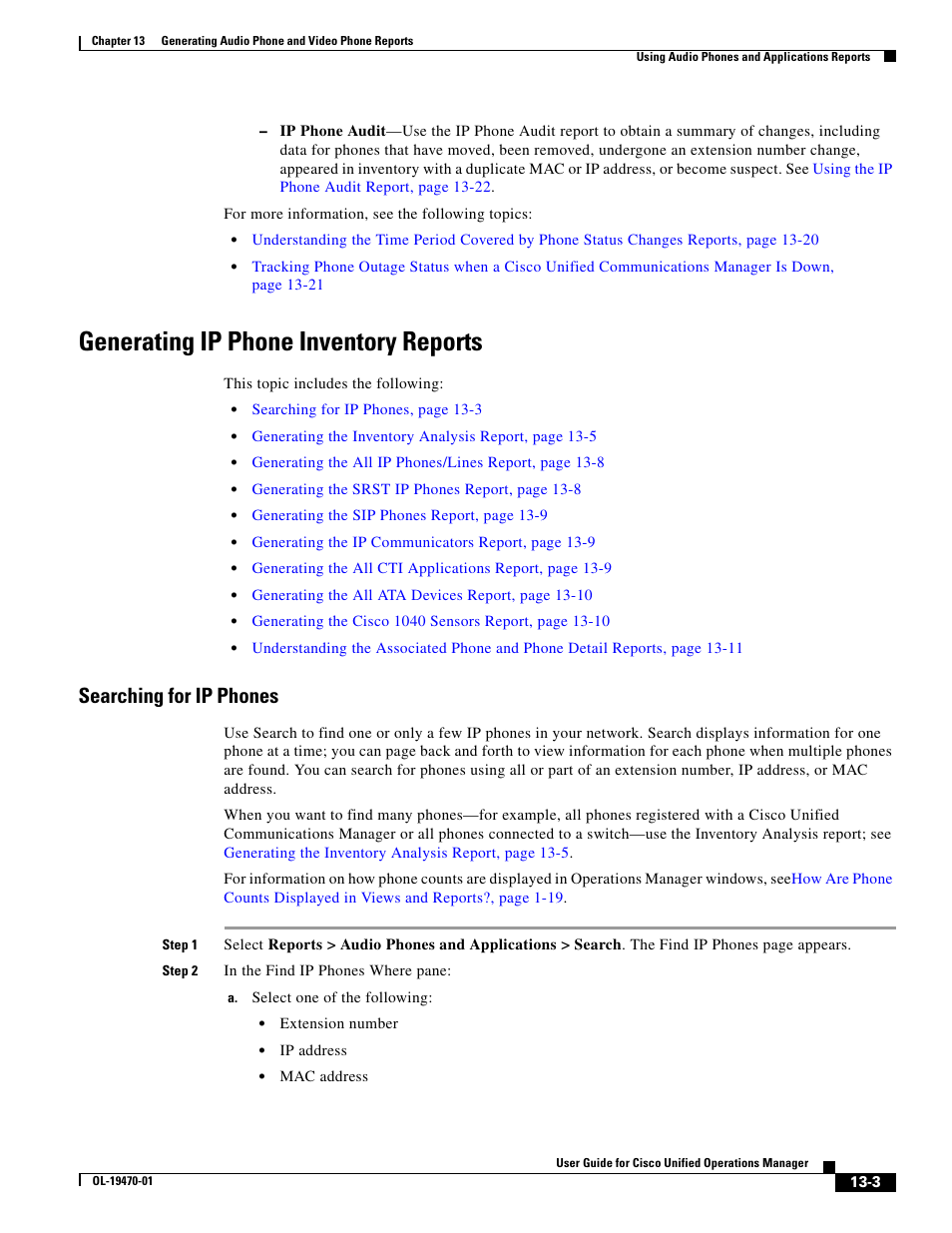 Generating ip phone inventory reports, Searching for ip phones | Cisco UNIFIED OPERATIONS MANAGER OL-19470-01 User Manual | Page 3 / 48