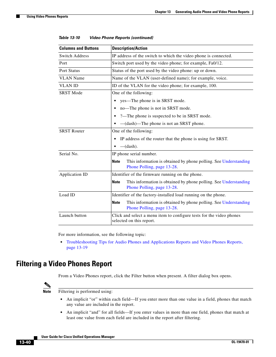 Filtering a video phones report | Cisco UNIFIED OPERATIONS MANAGER OL-19470-01 User Manual | Page 40 / 48