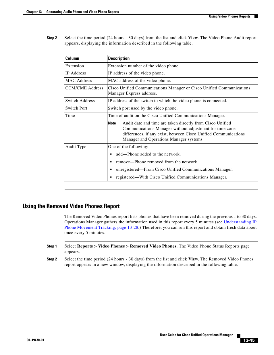Using the removed video phones report | Cisco UNIFIED OPERATIONS MANAGER OL-19470-01 User Manual | Page 45 / 48