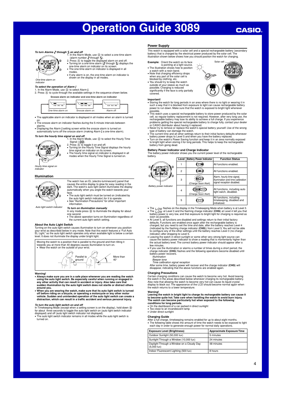 Illumination, Power supply, Operation guide 3089 | G-Shock GW-9100-1 User Manual | Page 4 / 6