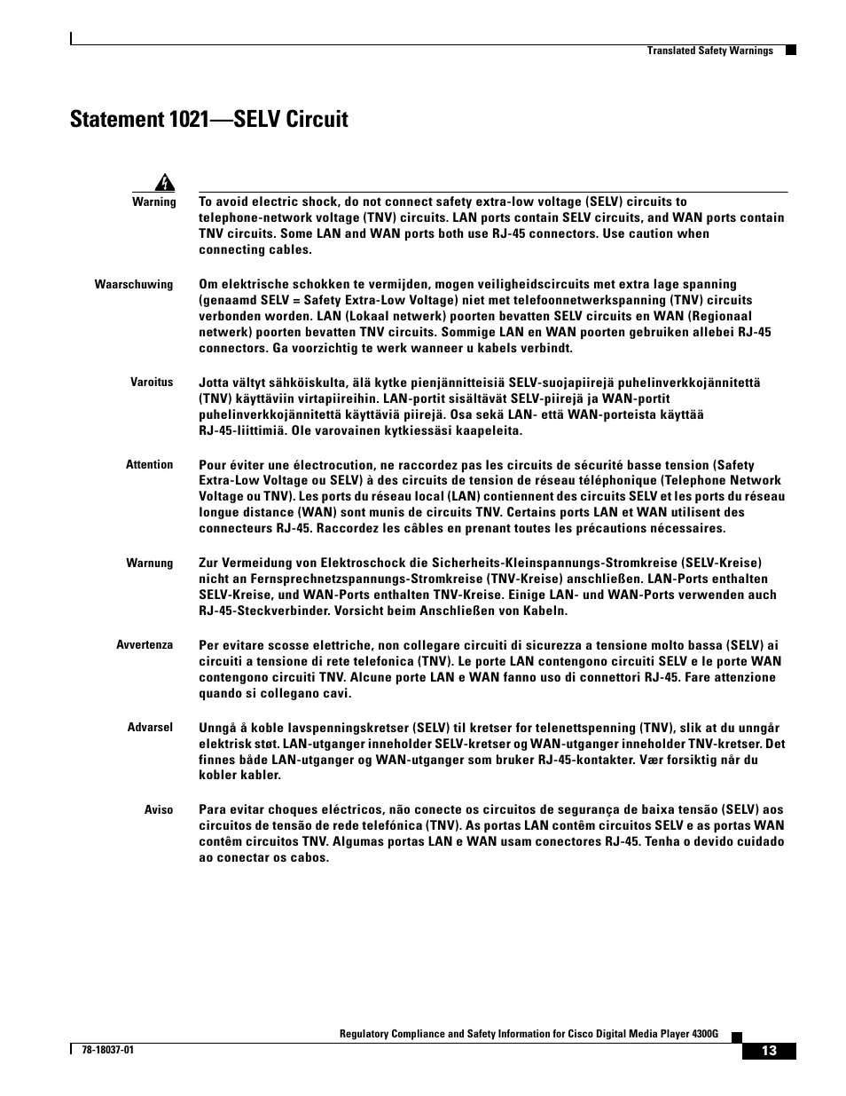 Statement 1021-selv circuit, Statement 1021—selv circuit | Cisco Cisco Digital Media Player 4300G 4300G User Manual | Page 13 / 24