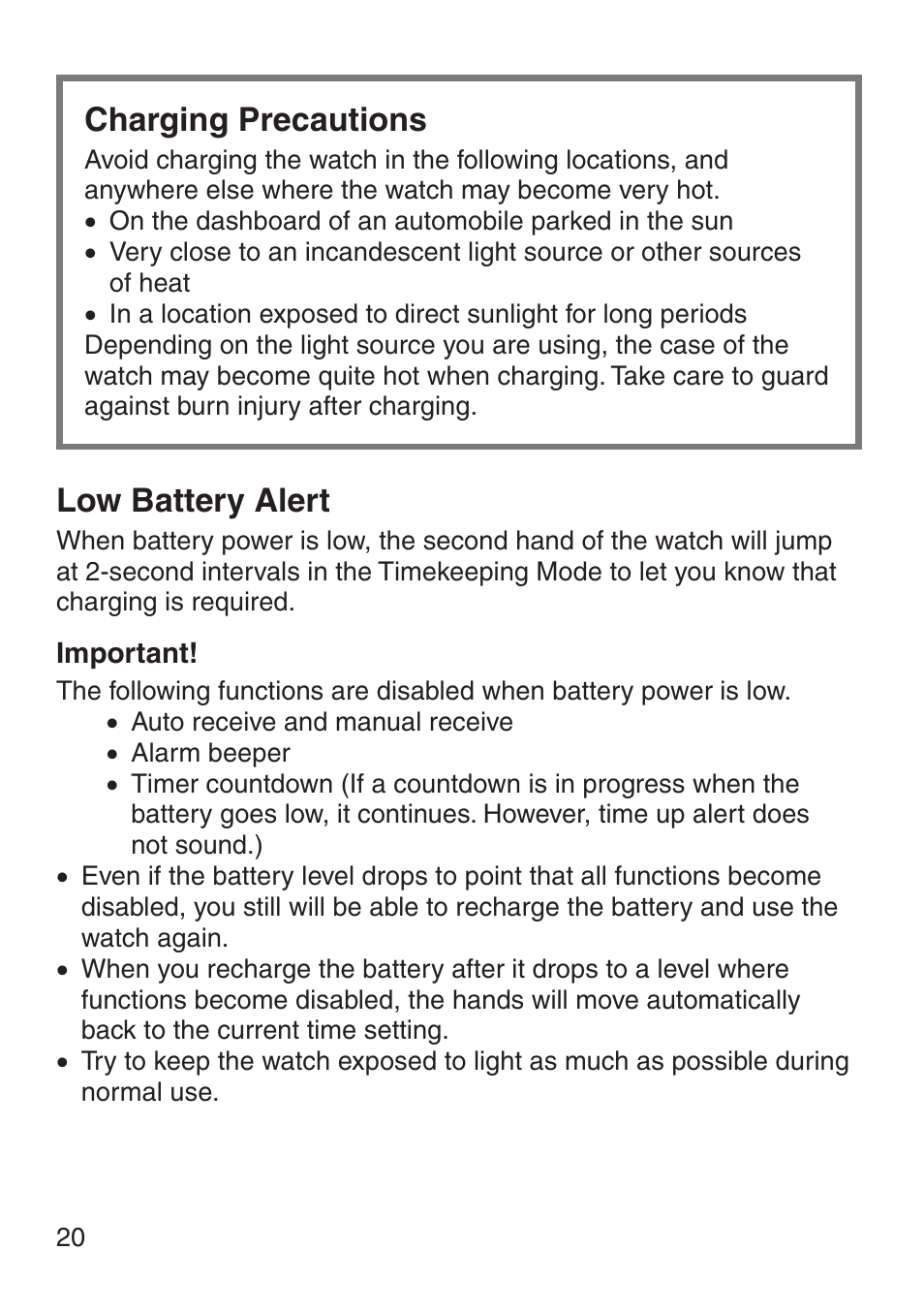 Charging precautions, Low battery alert | G-Shock MRG-8100B-1A User Manual | Page 21 / 92