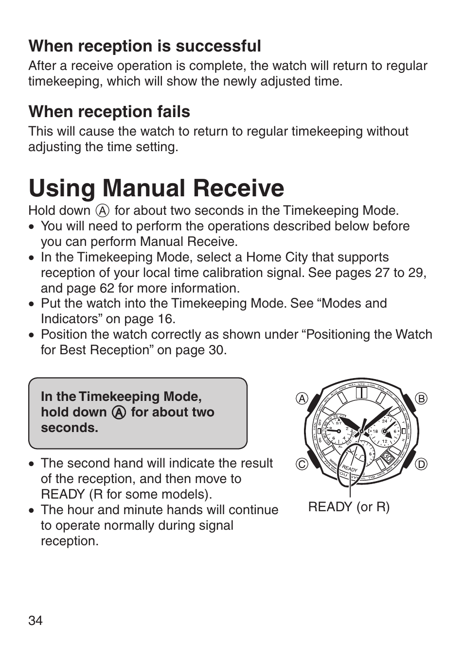 Using manual receive, When reception is successful, When reception fails | G-Shock MRG-8100B-1A User Manual | Page 35 / 92