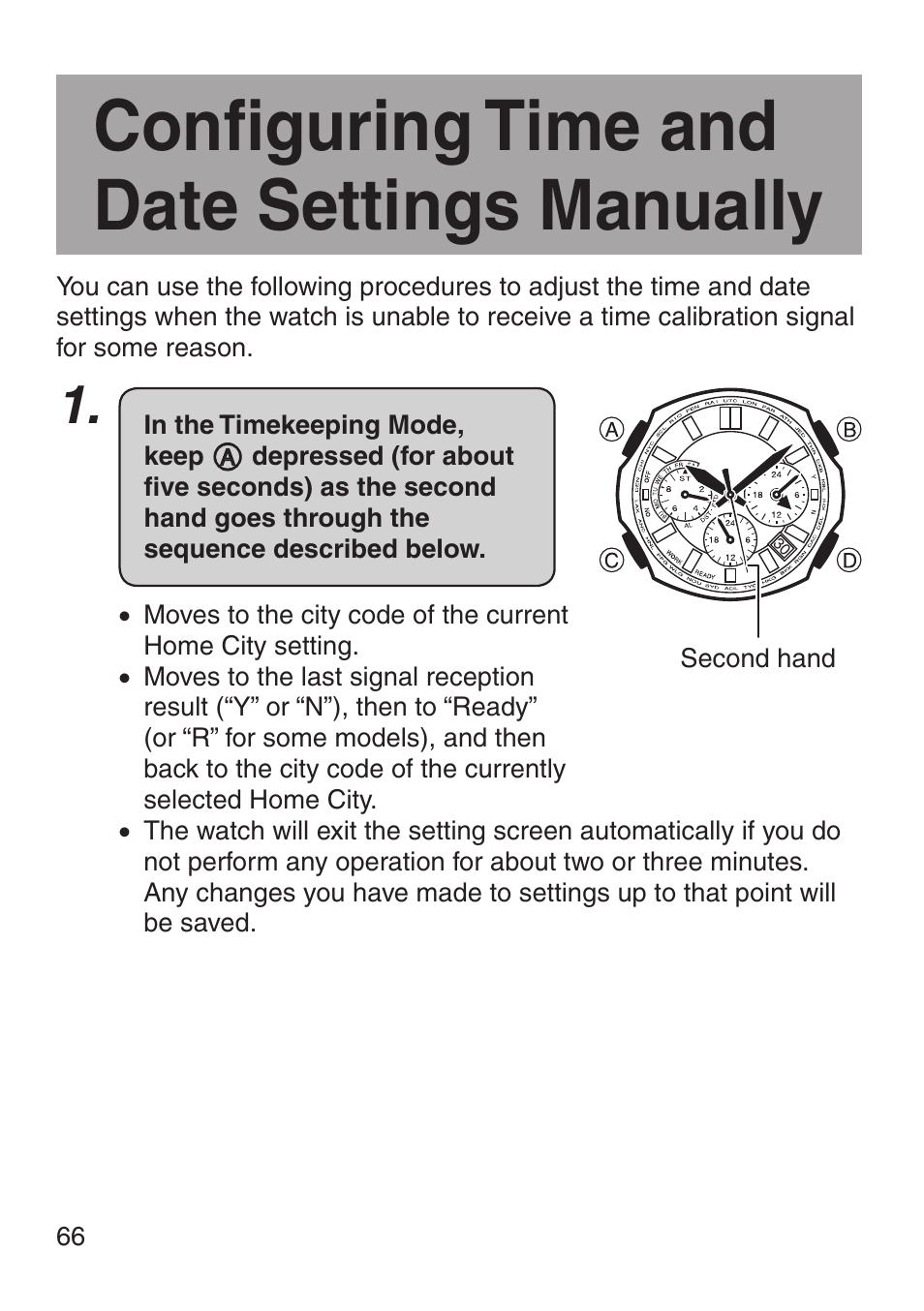 Configuring time and date settings manually | G-Shock MRG-8100B-1A User Manual | Page 67 / 92