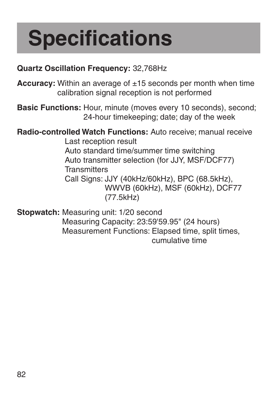 Specifications | G-Shock MRG-8100B-1A User Manual | Page 83 / 92