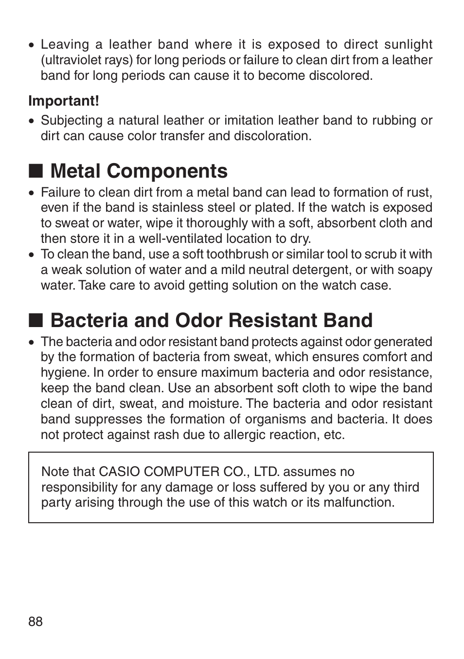 Metal components, Bacteria and odor resistant band | G-Shock MRG-8100B-1A User Manual | Page 89 / 92