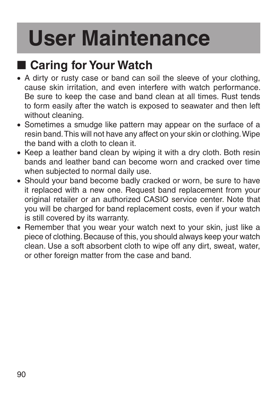 User maintenance, Caring for your watch | G-Shock MRG-8100B-1A User Manual | Page 91 / 92