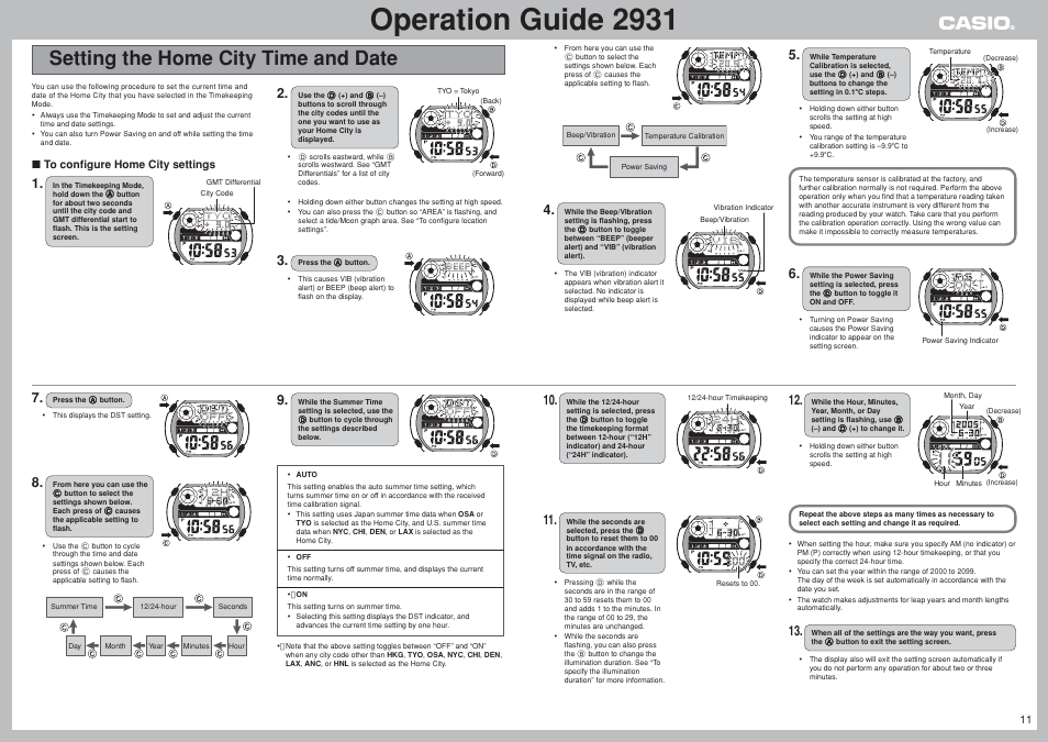 Setting the home city time and date, Operation guide 2931 | G-Shock GW-400CDJ-2JF User Manual | Page 11 / 11