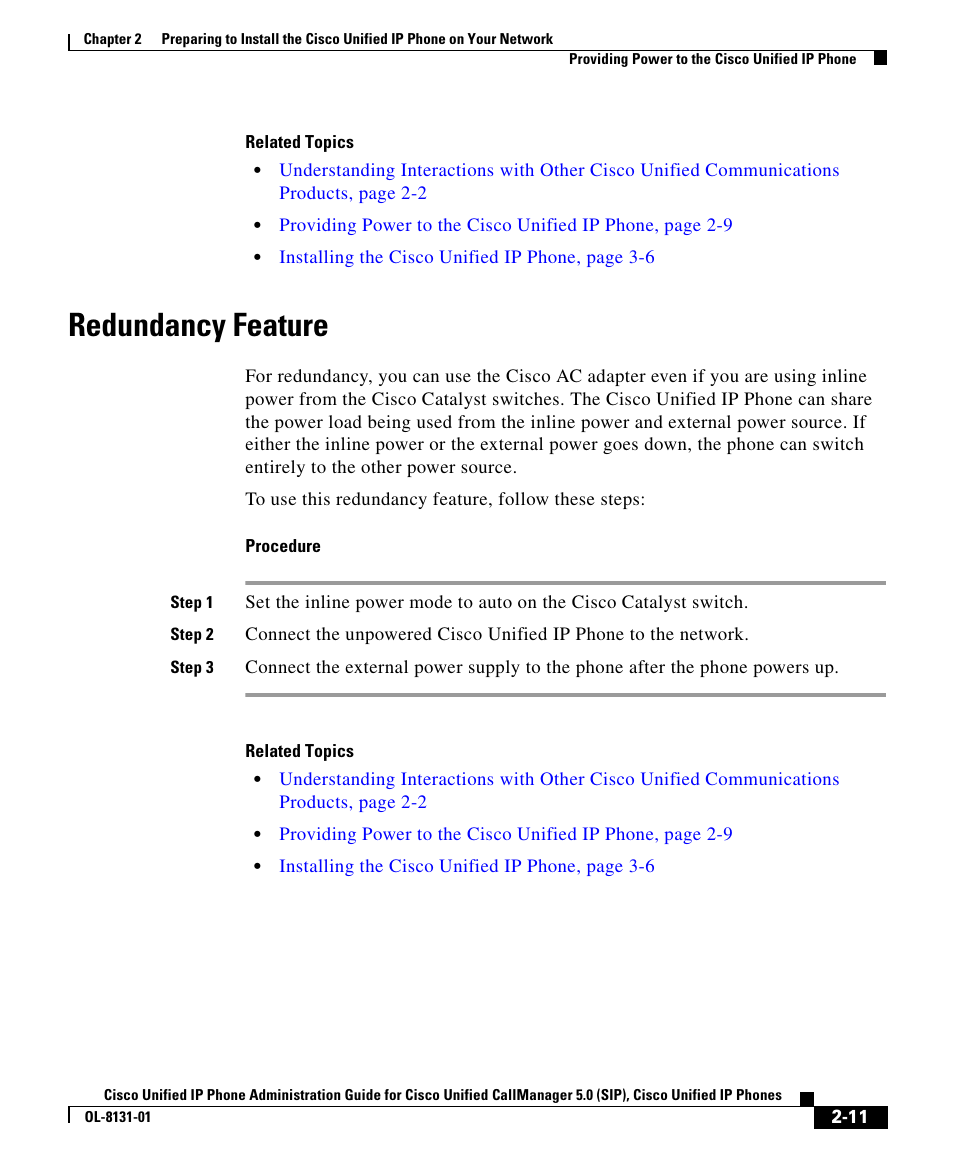 Redundancy feature | Cisco OL-8131-01 User Manual | Page 11 / 20