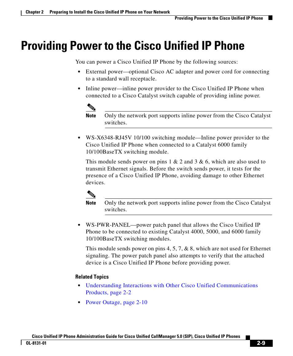 Providing power to the cisco unified ip phone, Providing power to the cisco unified ip | Cisco OL-8131-01 User Manual | Page 9 / 20