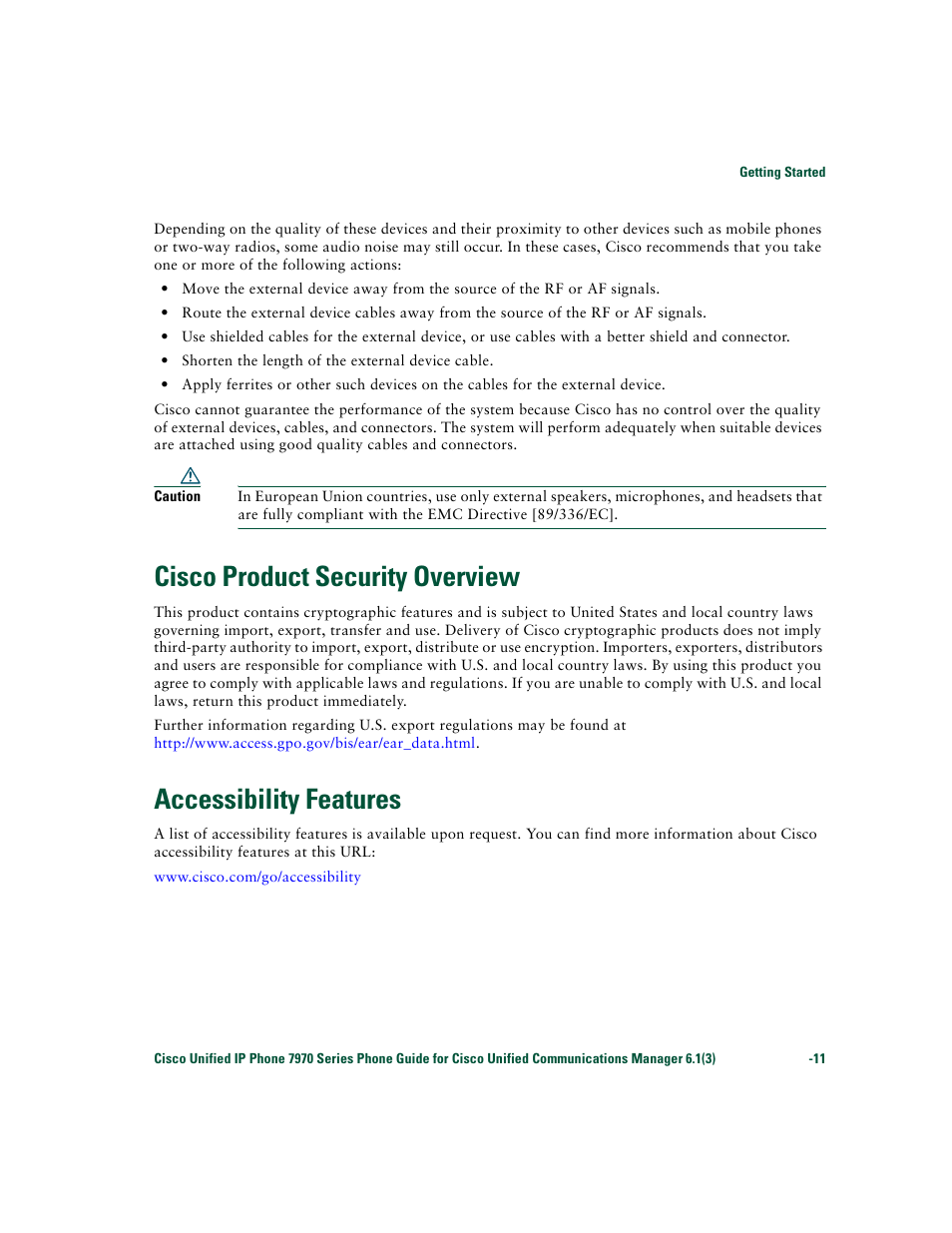 Cisco product security overview, Accessibility features | Cisco 7970 Series User Manual | Page 11 / 92