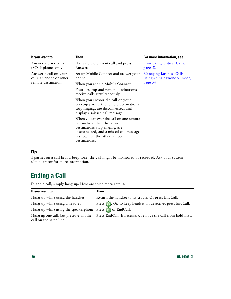 Ending a call | Cisco 7970 Series User Manual | Page 30 / 92