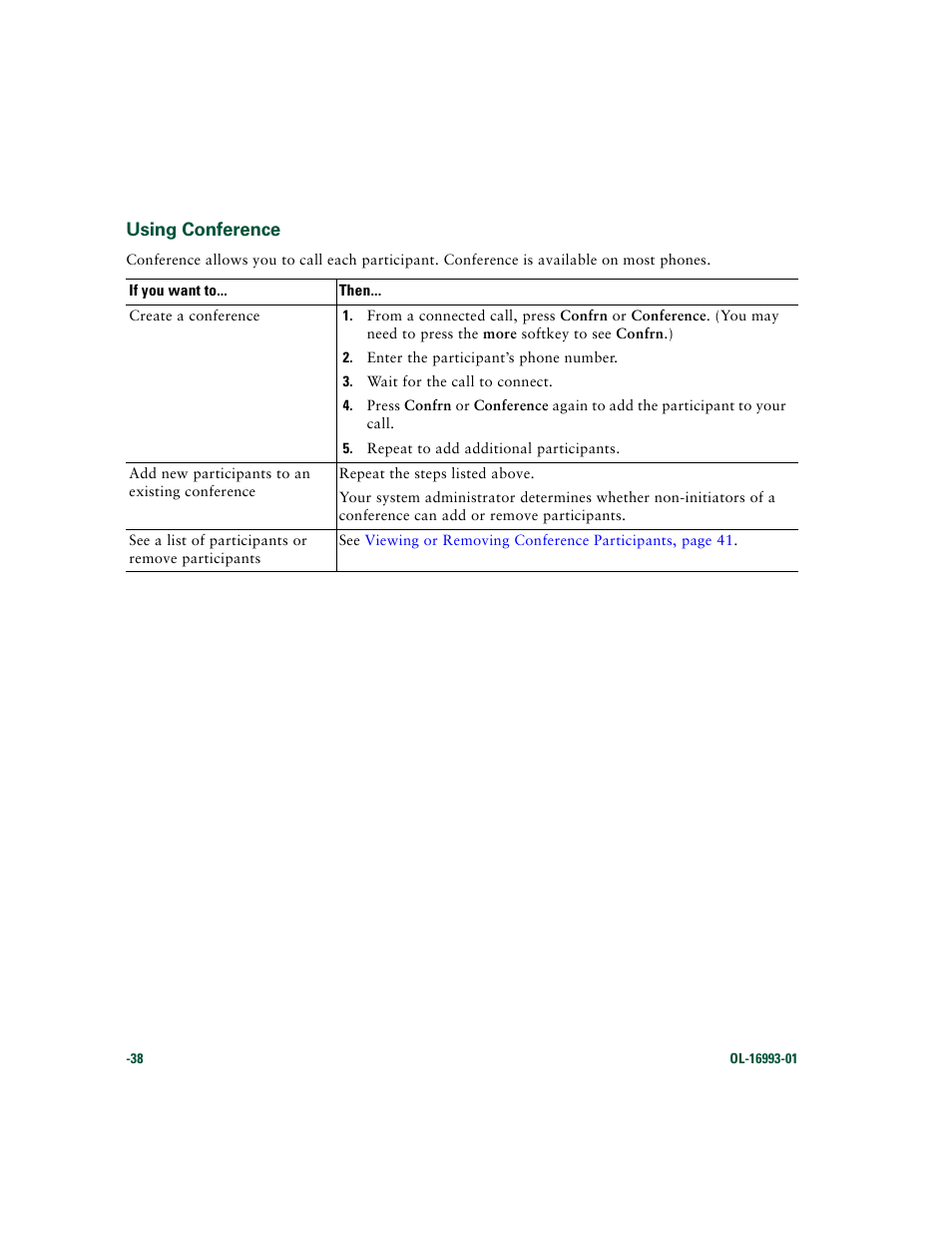 Using conference | Cisco 7970 Series User Manual | Page 38 / 92