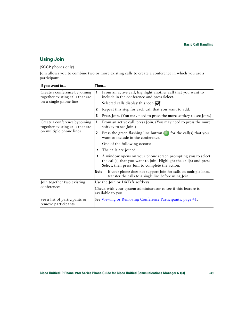 Using join | Cisco 7970 Series User Manual | Page 39 / 92